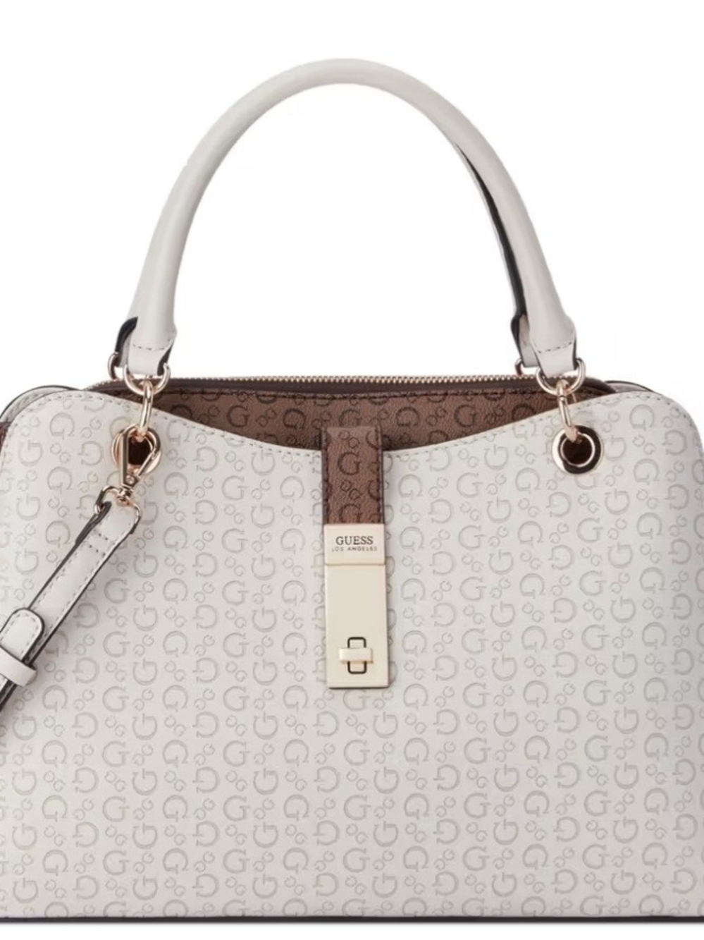 Guess Cream and Brown Logo-Print Satchel